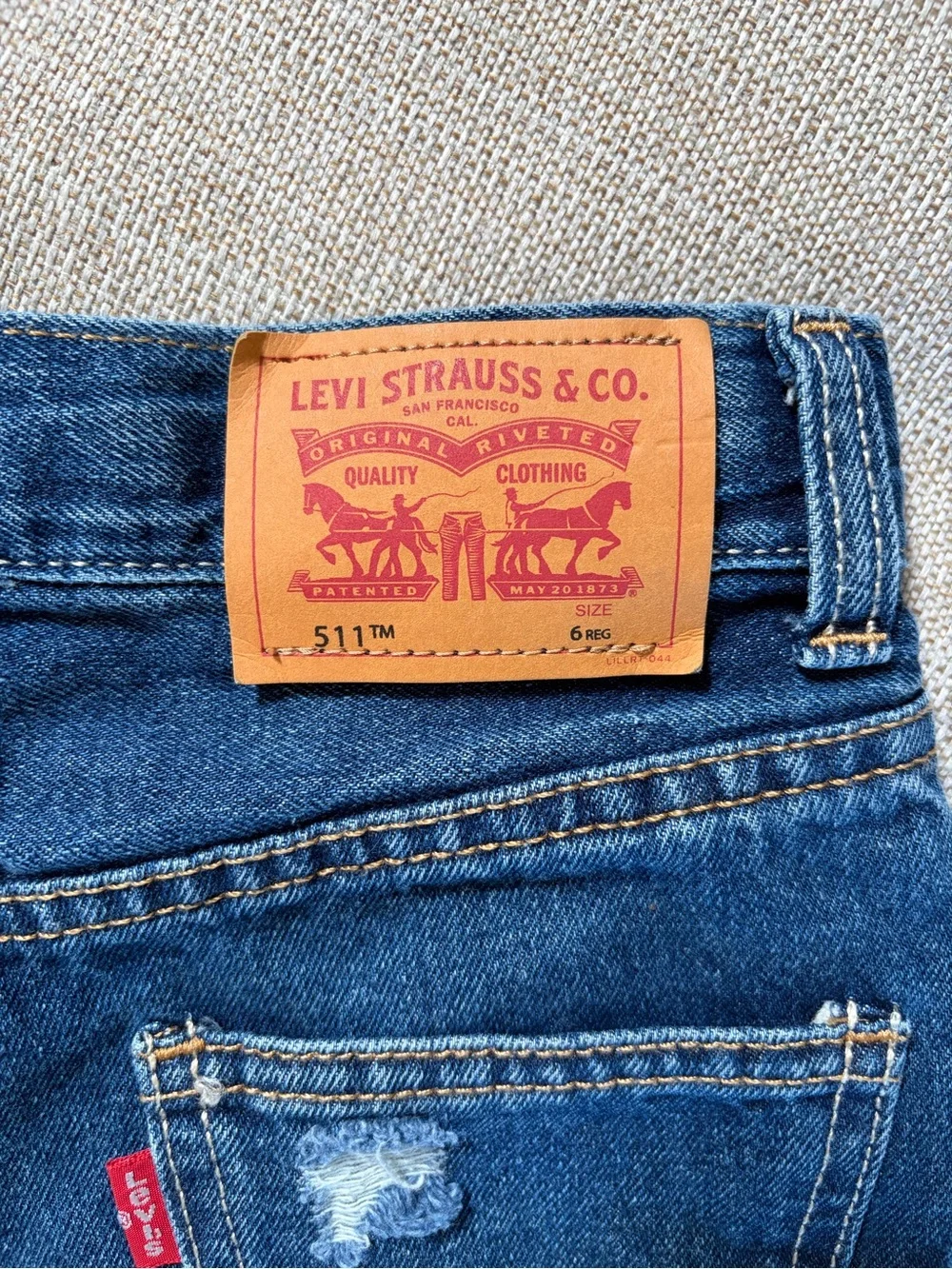Levi’s Boys Dark Blue Distressed Denim Shorts